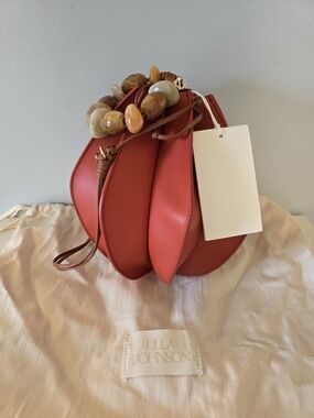 Ulla Johnson Coral-Red Mini Bag with Beaded Wristlet